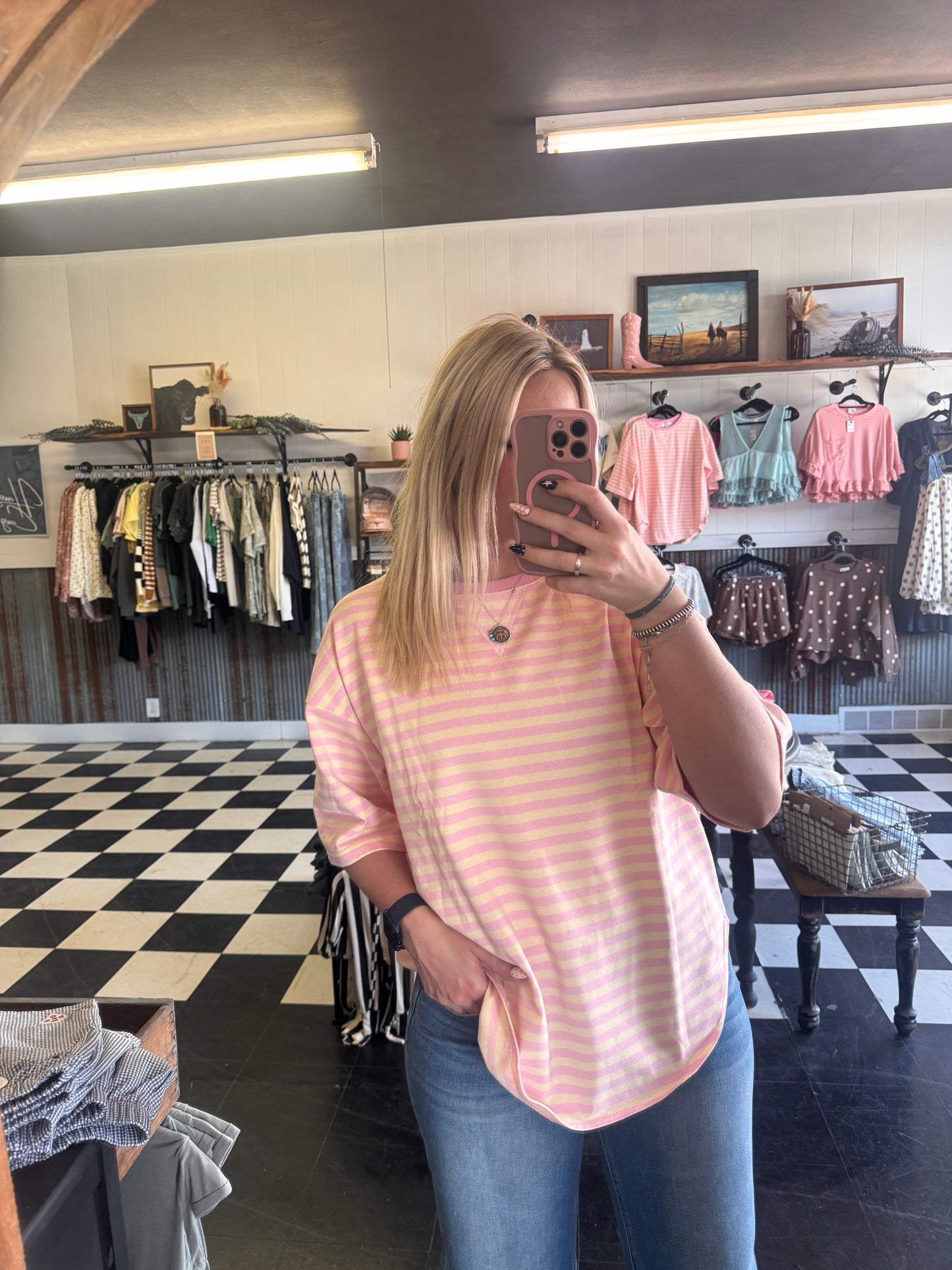 Oversized Pink Stripes Top