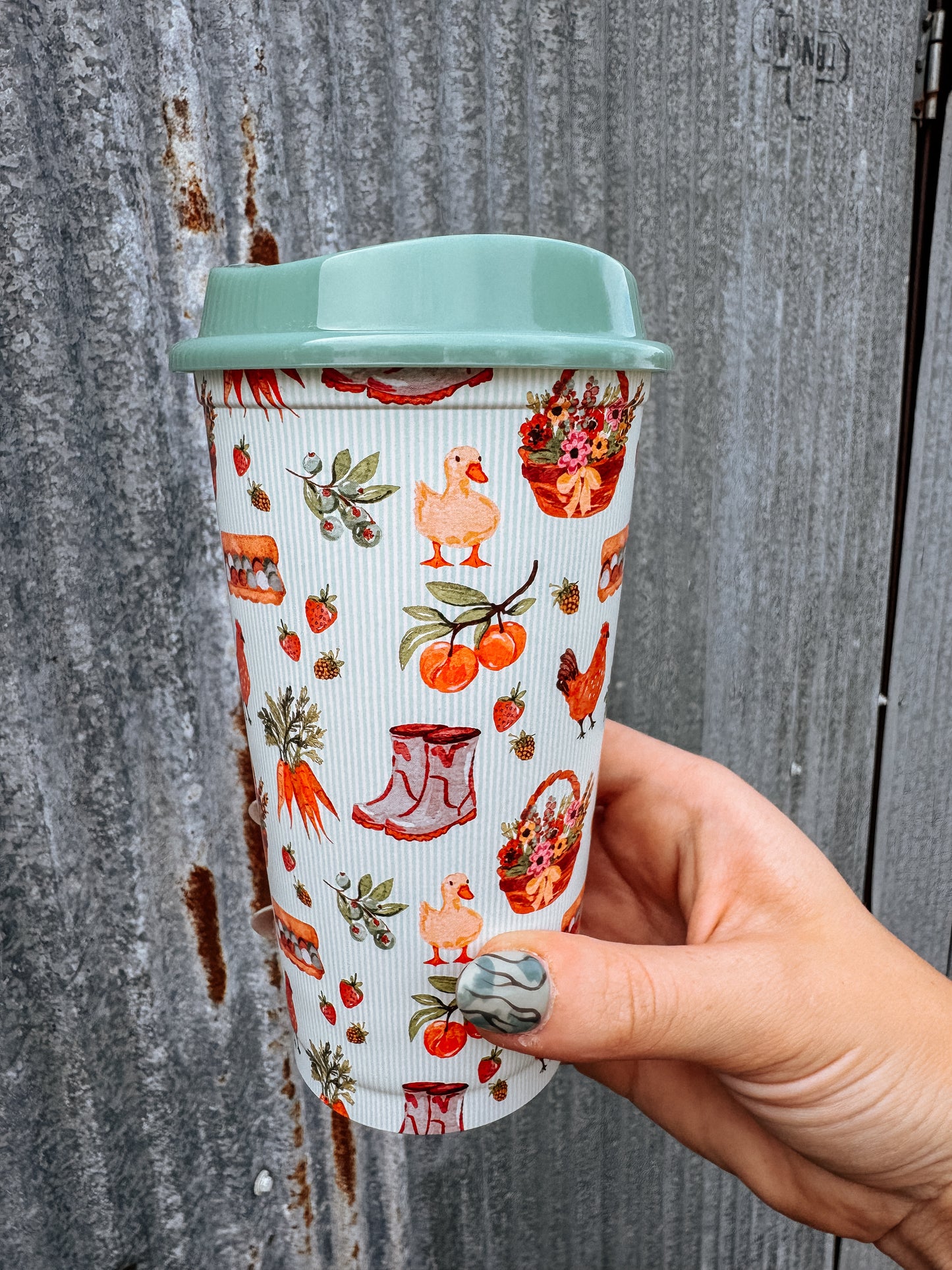 Sage Chicken / Farmers Market Reusable Hot & Cold Cup – Set of 2