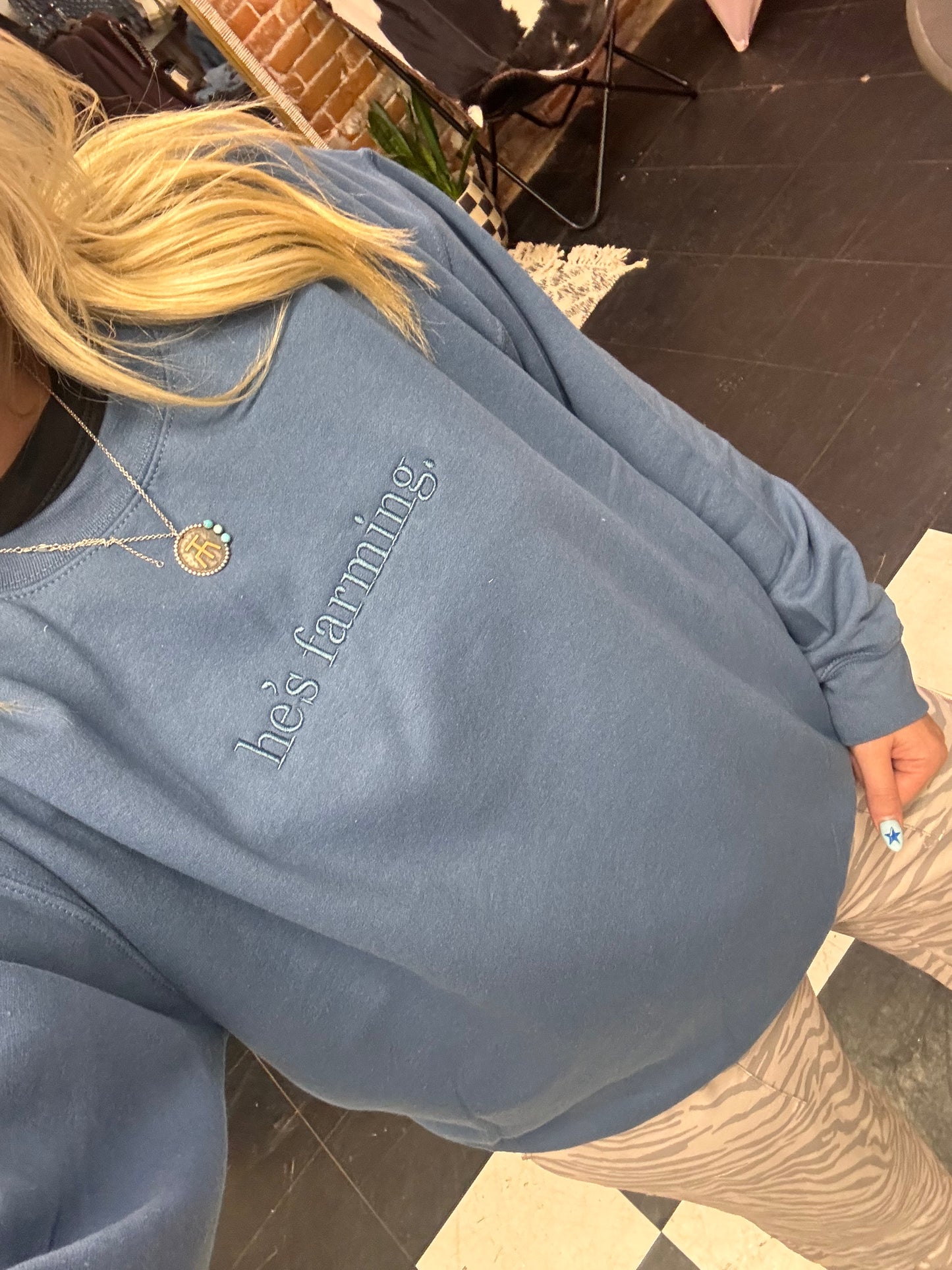 he’s farming embroidered crewneck