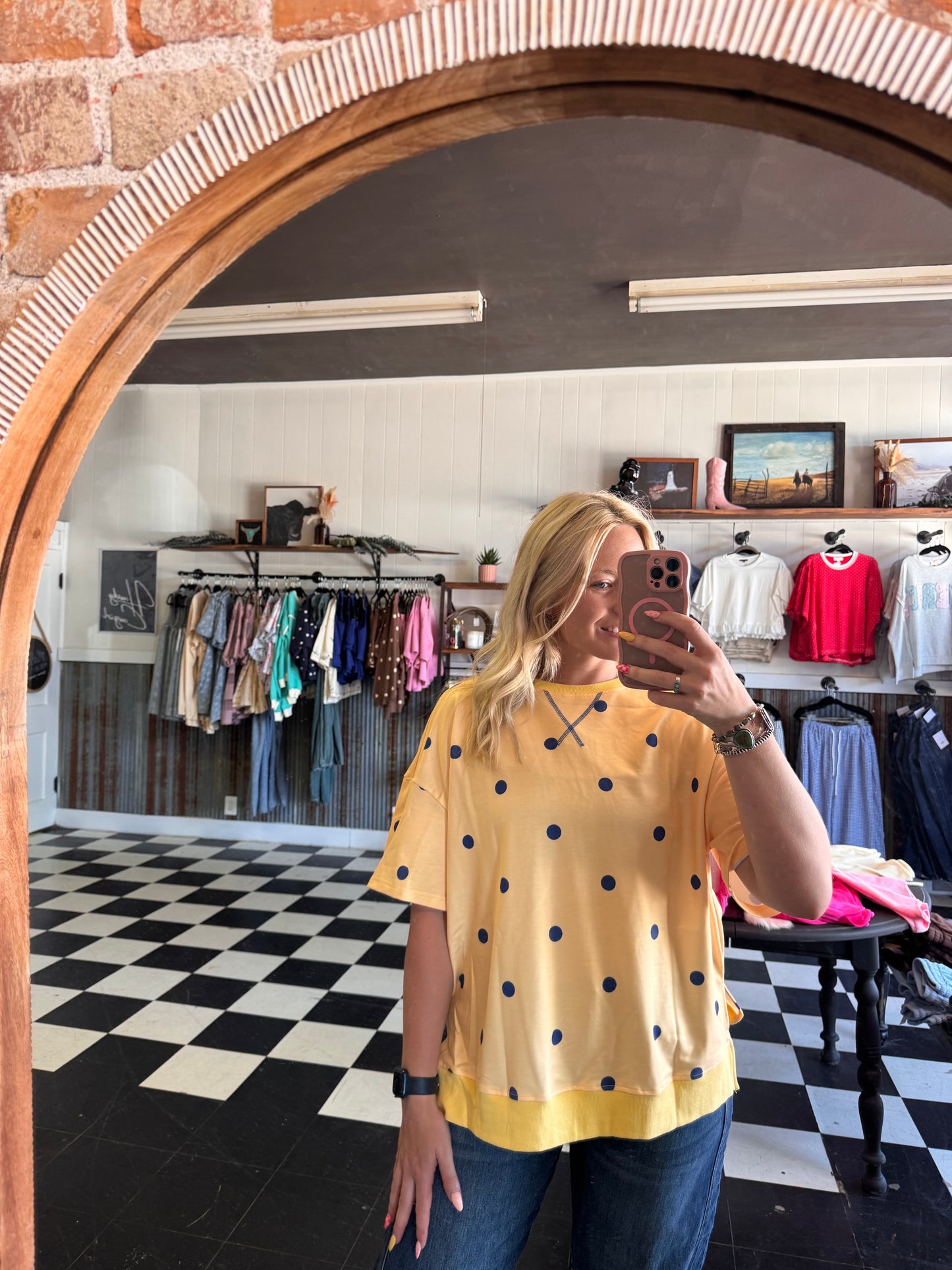 Blue + Yellow Polka Top