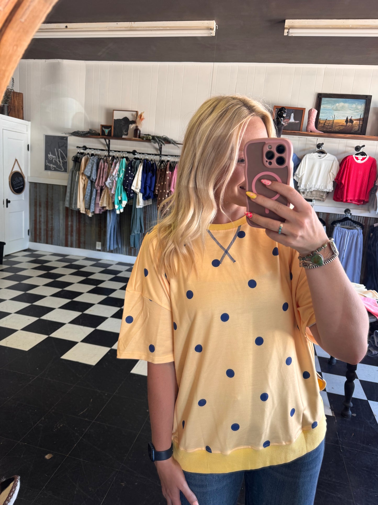 Blue + Yellow Polka Top