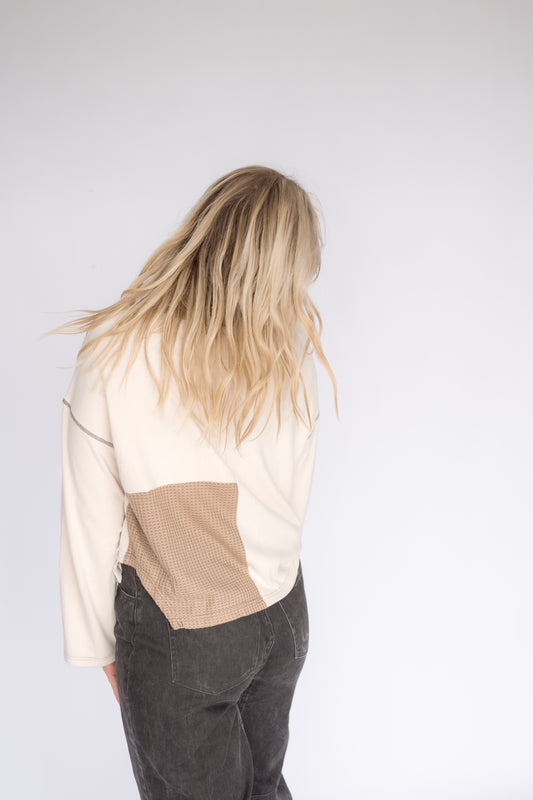 Two-Tone Waffle Knit Top