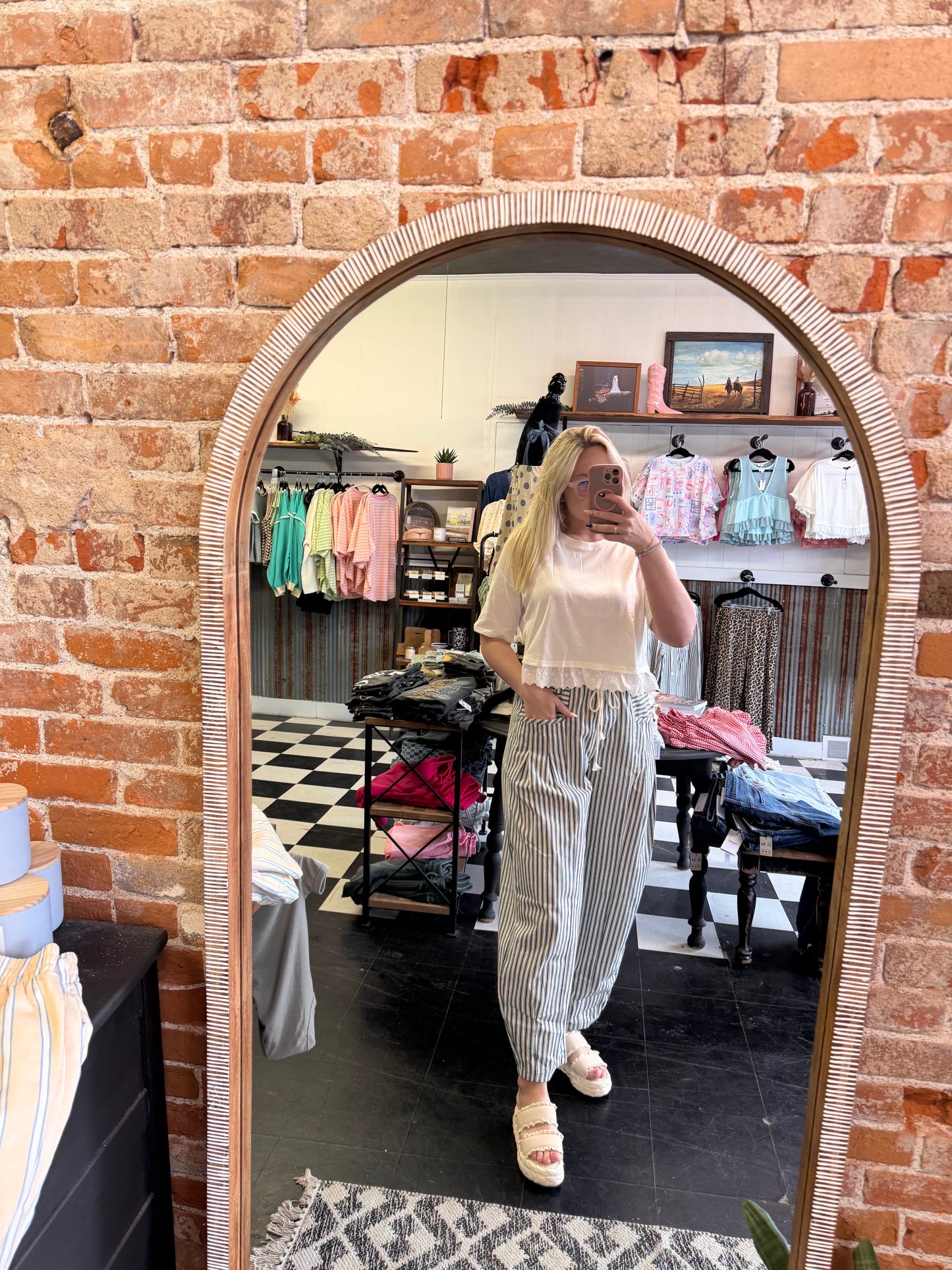 Kelly Green Striped Barrel Pants