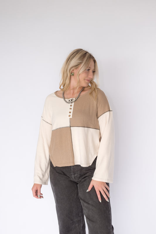 Two-Tone Waffle Knit Top