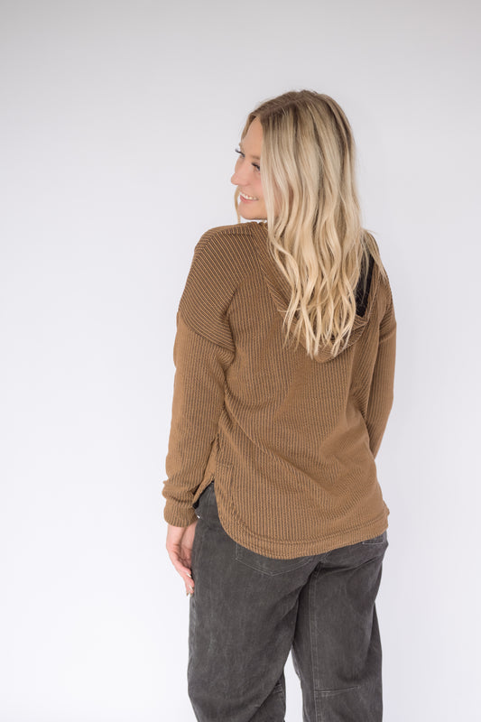 Mocha Ribbed Hooded Pullover