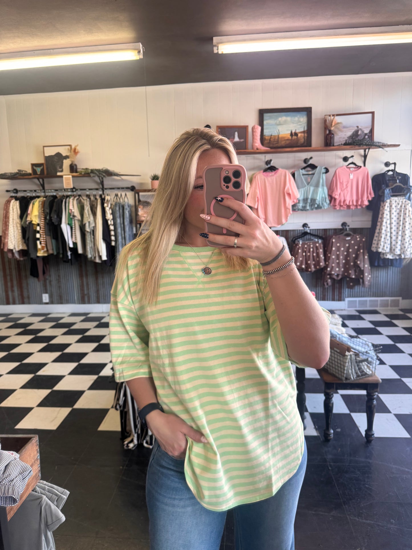 Oversized Lime Green Stripes Top