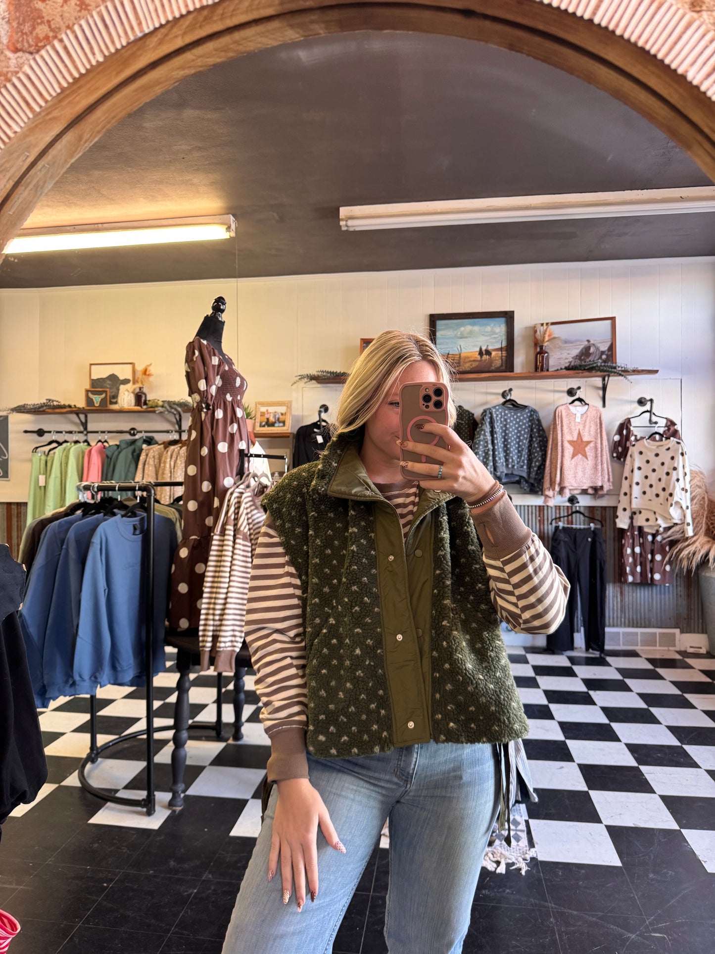 The Olive Dot Sherpa Vest