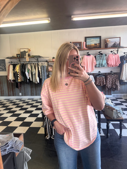 Oversized Pink Stripes Top