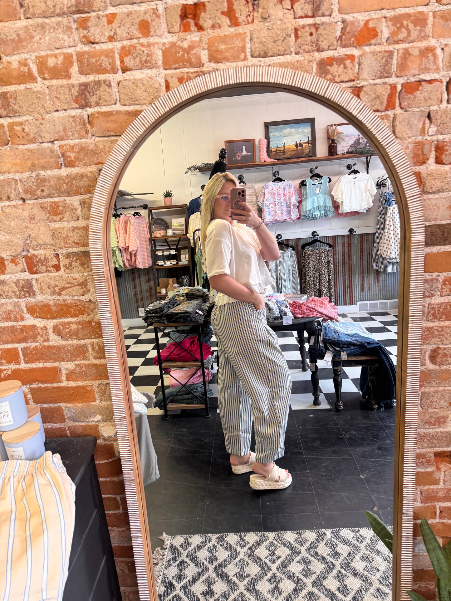 Kelly Green Striped Barrel Pants