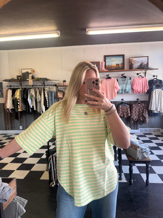 Oversized Lime Green Stripes Top