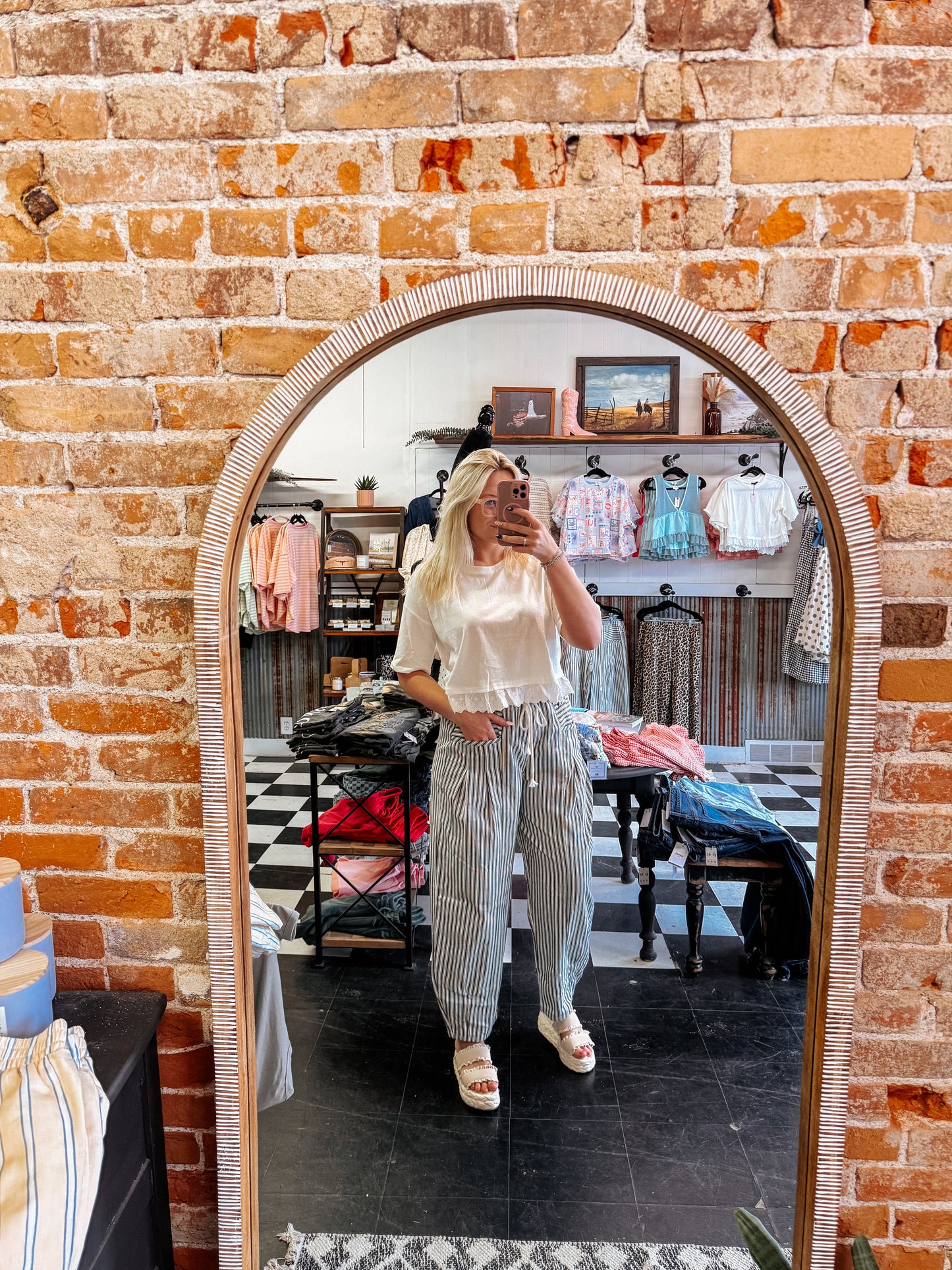 Kelly Green Striped Barrel Pants