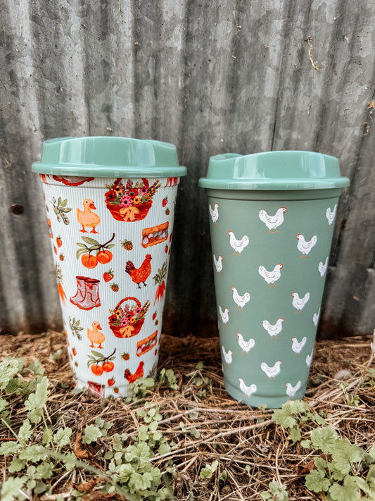 Sage Chicken / Farmers Market Reusable Hot & Cold Cup – Set of 2