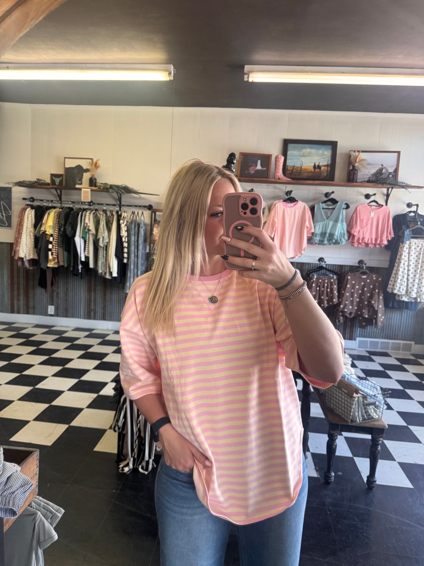 Oversized Pink Stripes Top