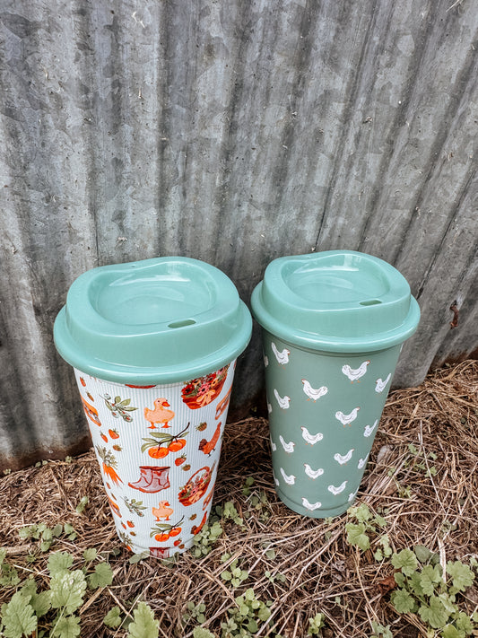 Sage Chicken / Farmers Market Reusable Hot & Cold Cup – Set of 2